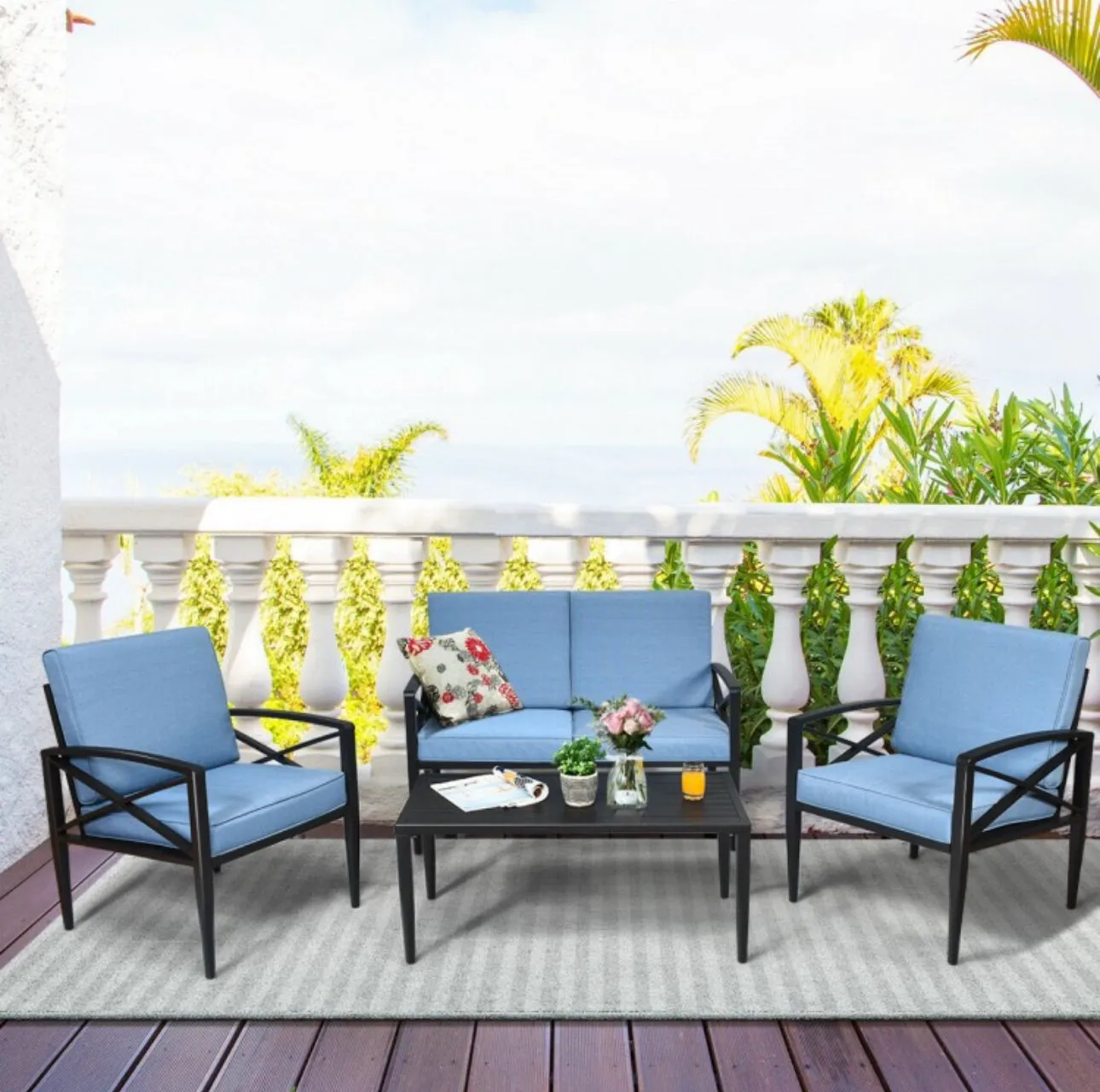 Heavy Duty Very Comfortable Aluminum Frame 8 Seater 4 Piece Patio Furniture Set Thick Cushioned Sofa | Weatherproof | Easy Set up