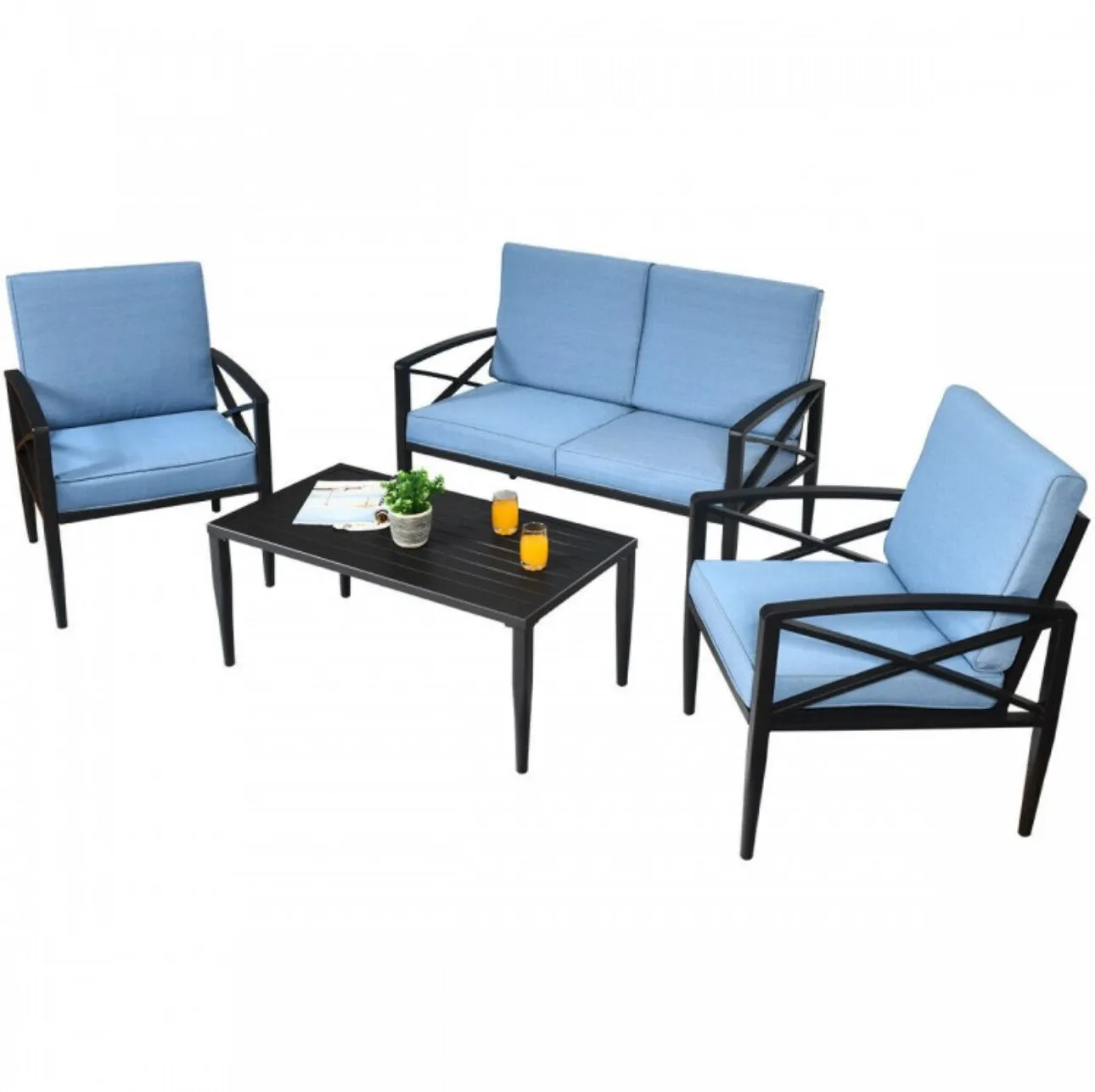 Heavy Duty Very Comfortable Aluminum Frame 8 Seater 4 Piece Patio Furniture Set Thick Cushioned Sofa | Weatherproof | Easy Set up