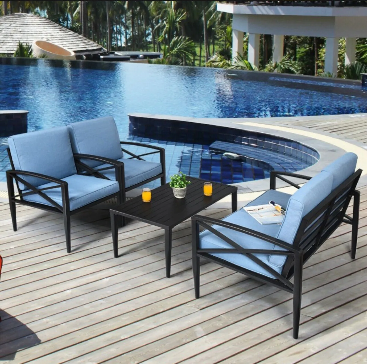 Heavy Duty Very Comfortable Aluminum Frame 8 Seater 4 Piece Patio Furniture Set Thick Cushioned Sofa | Weatherproof | Easy Set up