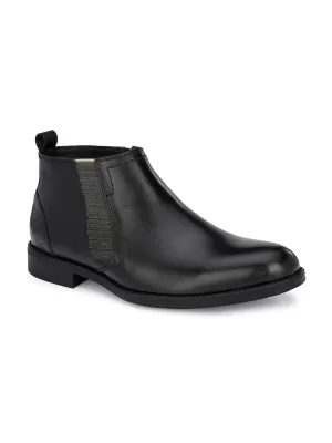 Hitz Men's Black Leather Boots with Zip Closure