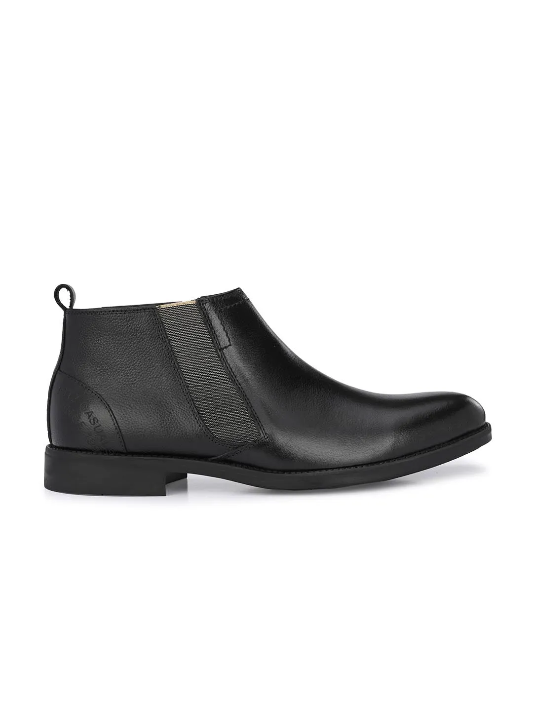 Hitz Men's Black Leather Boots with Zip Closure