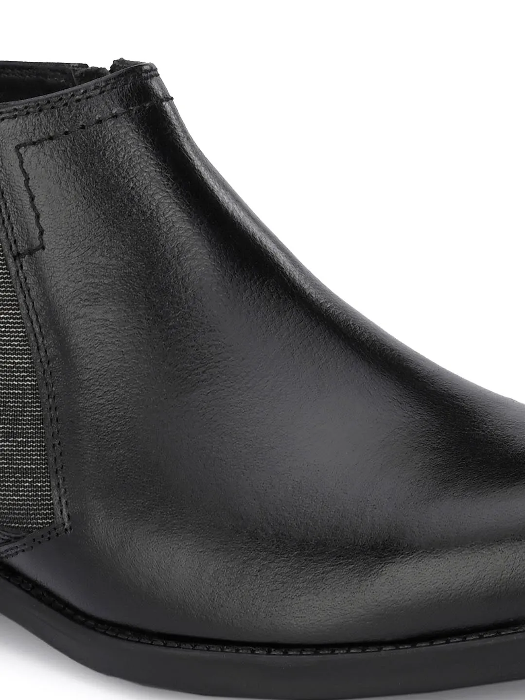 Hitz Men's Black Leather Boots with Zip Closure