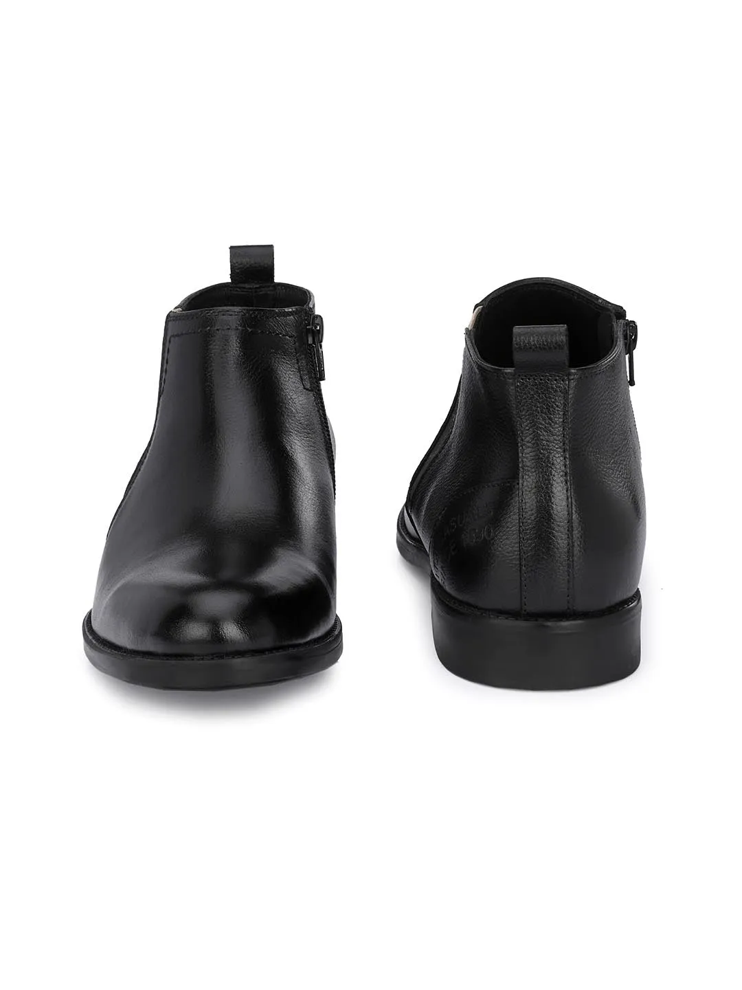 Hitz Men's Black Leather Boots with Zip Closure