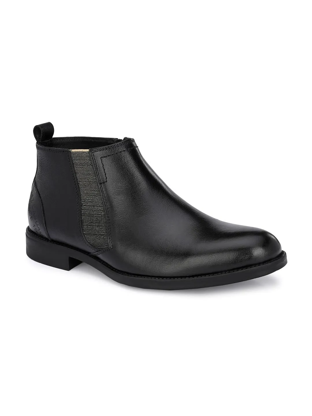 Hitz Men's Black Leather Boots with Zip Closure
