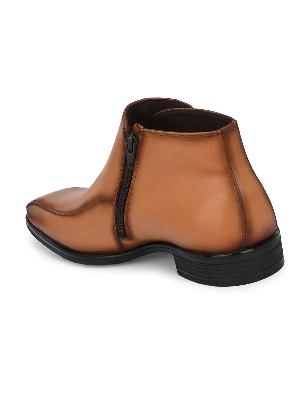 Hitz Men's Tan Leather Ankle Shoes with Zip Closure