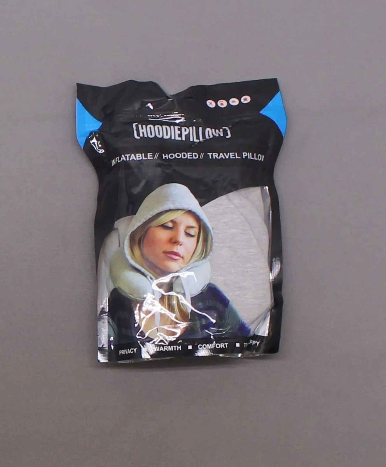 HoodiePillow Inflatable Travel Hoodie Neck Pillow