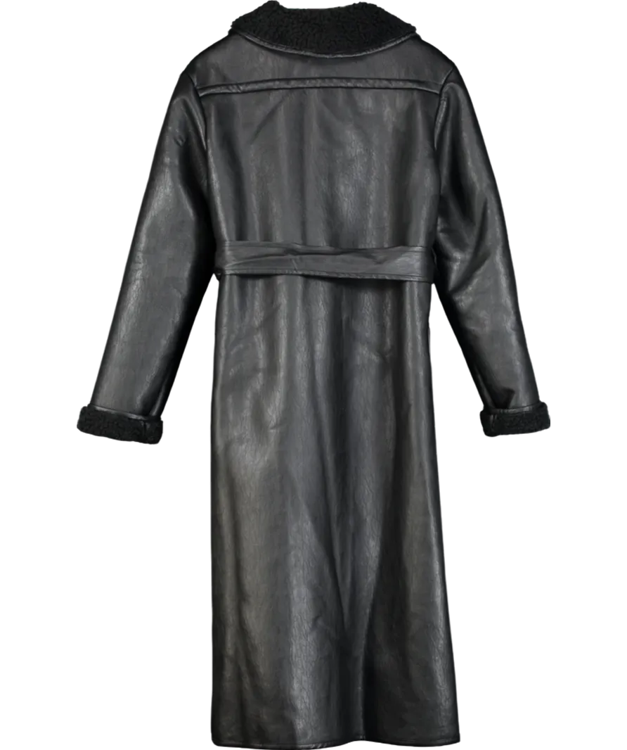 House of CB Black Saint Vegan Shearling Wrap Coat UK S