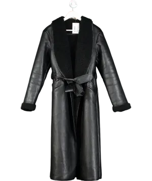 House of CB Black Saint Vegan Shearling Wrap Coat UK S
