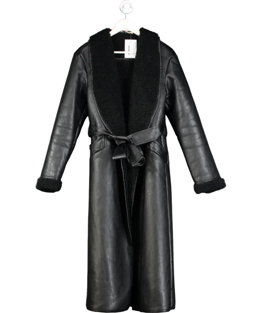 House of CB Black Saint Vegan Shearling Wrap Coat UK S