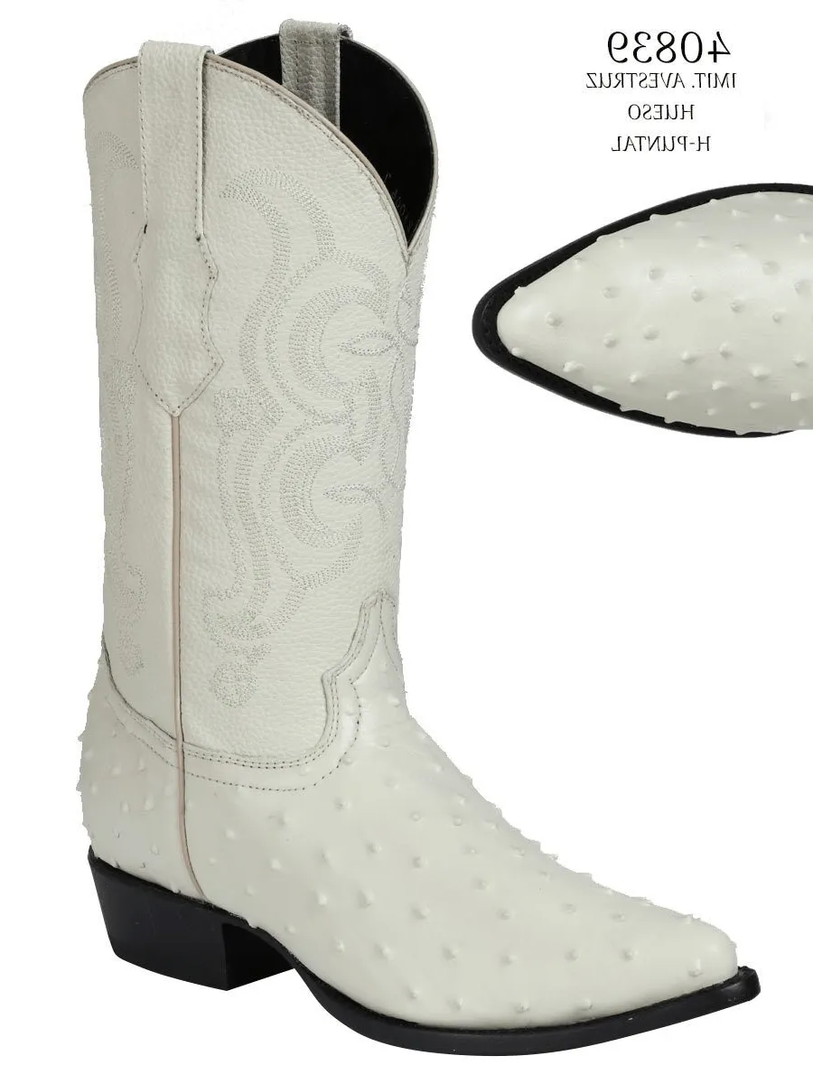 Imitation Ostrich Cowboy Boots 'El Señor De Los Cielos' Bone 40839