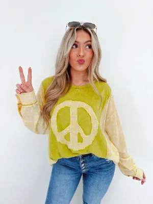 Inner Peace Plaid Patch Top - Lime Green
