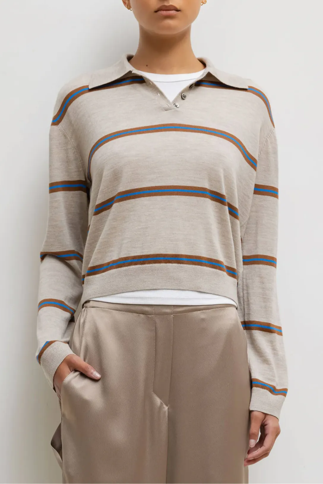 James Stripe Polo | Oatmeal Cobalt Stripe