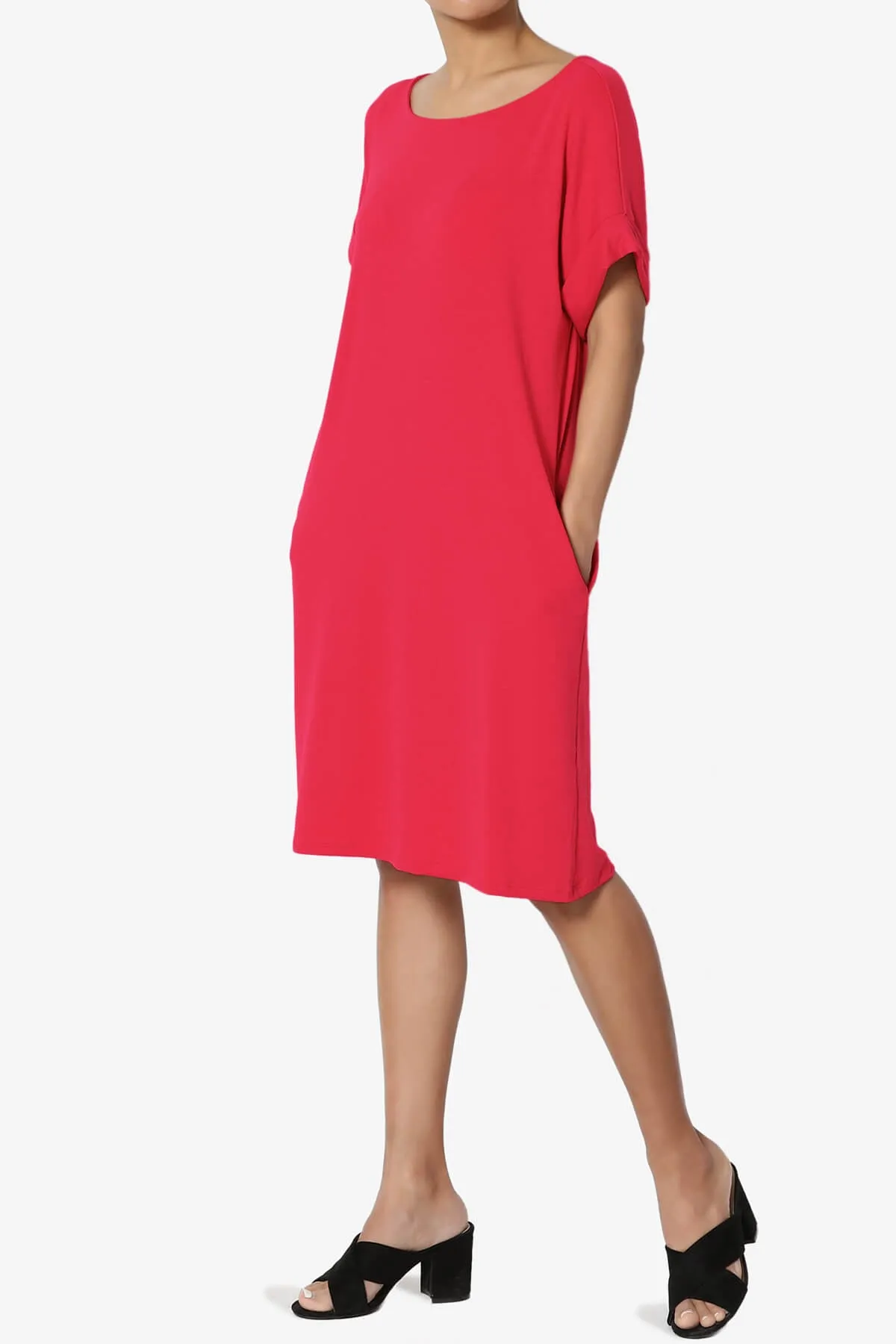 Janie Rolled Short Sleeve Round Neck Dress MORE COLORS