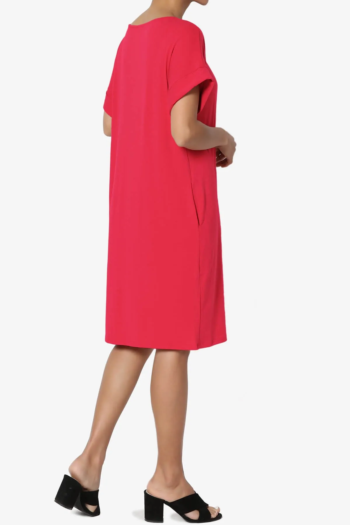 Janie Rolled Short Sleeve Round Neck Dress MORE COLORS