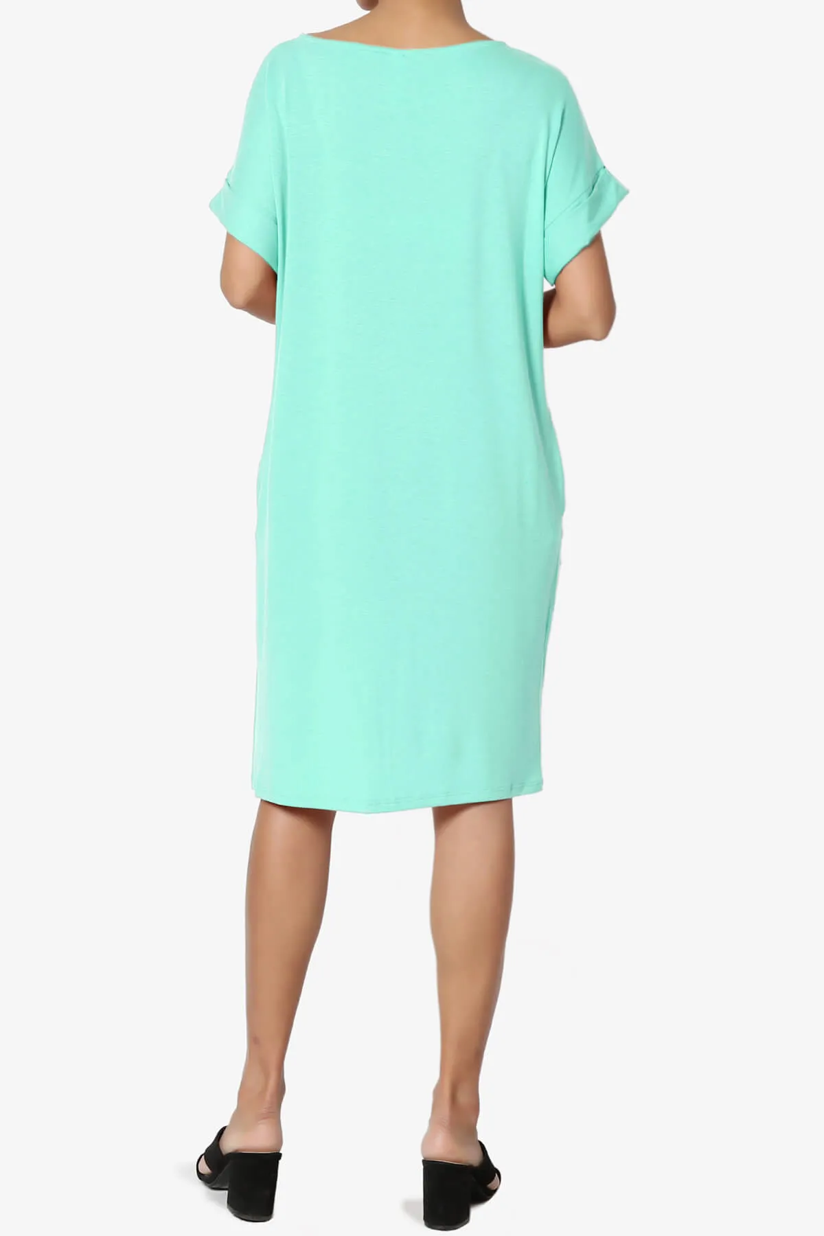 Janie Rolled Short Sleeve Round Neck Dress MORE COLORS