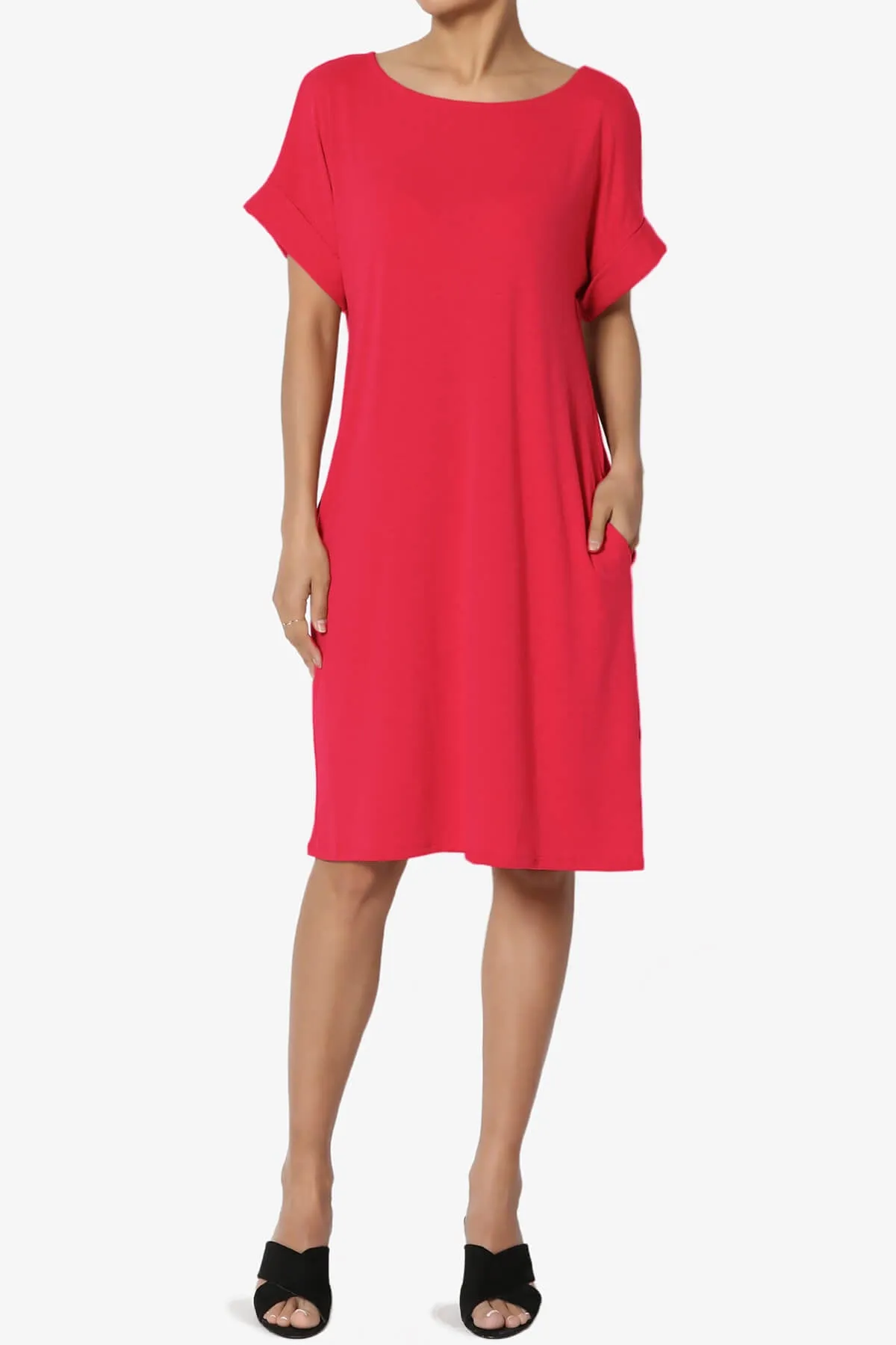 Janie Rolled Short Sleeve Round Neck Dress MORE COLORS