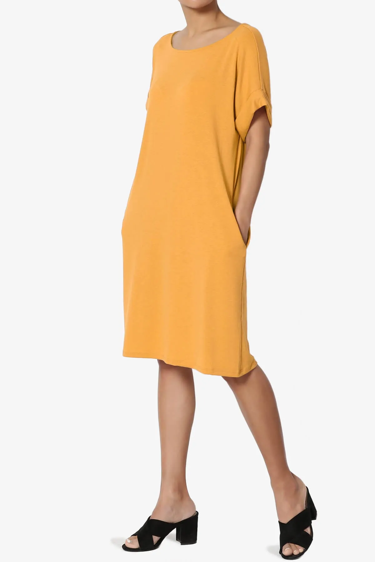 Janie Rolled Short Sleeve Round Neck Dress MORE COLORS