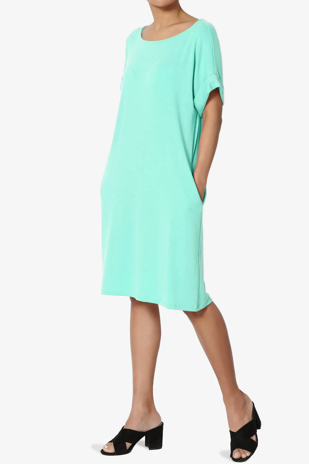 Janie Rolled Short Sleeve Round Neck Dress MORE COLORS