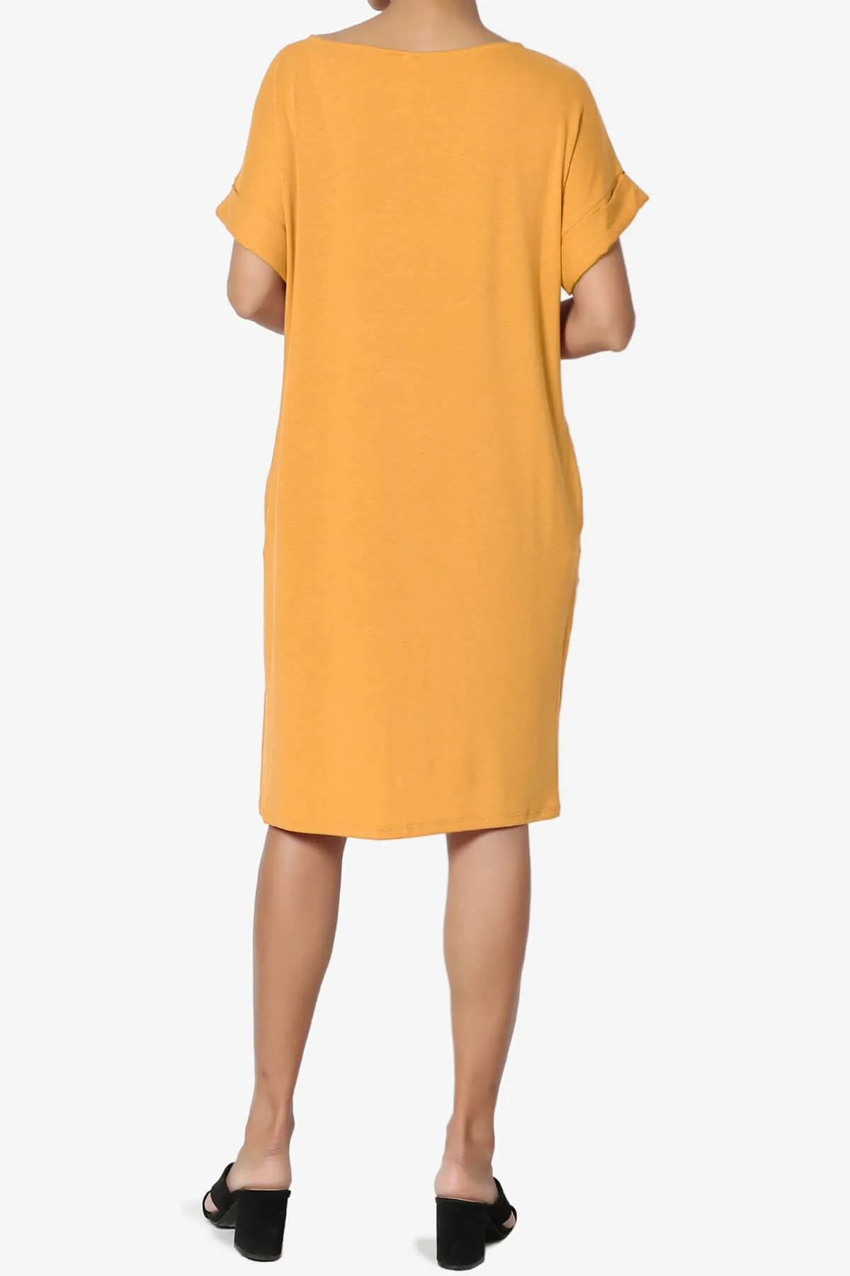 Janie Rolled Short Sleeve Round Neck Dress MORE COLORS