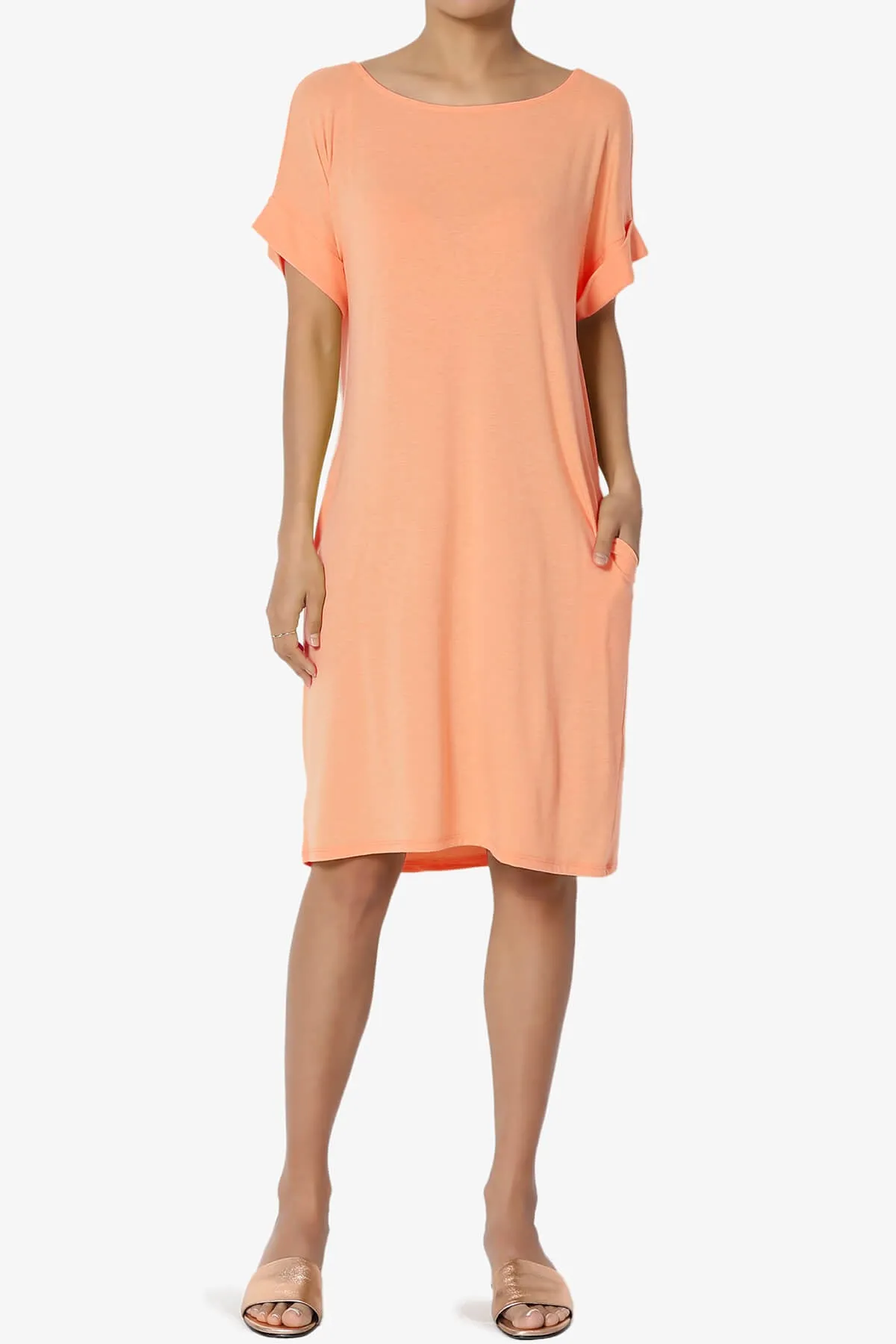 Janie Rolled Short Sleeve Round Neck Dress MORE COLORS