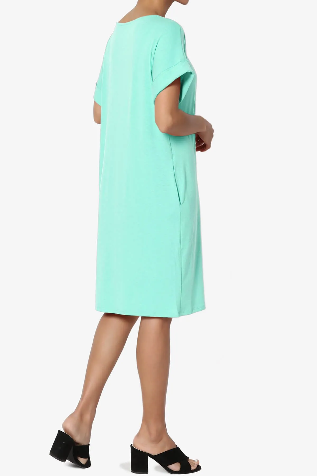 Janie Rolled Short Sleeve Round Neck Dress MORE COLORS