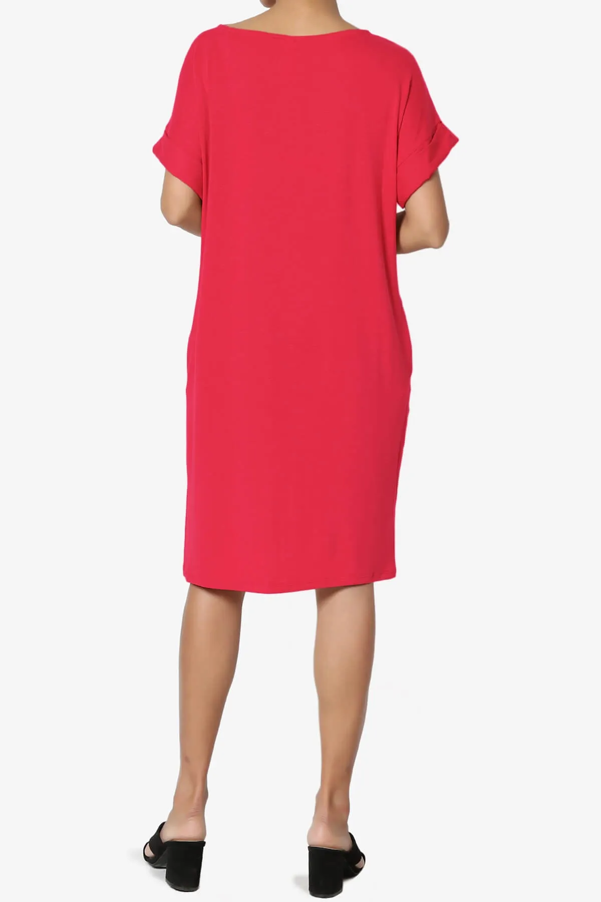 Janie Rolled Short Sleeve Round Neck Dress MORE COLORS