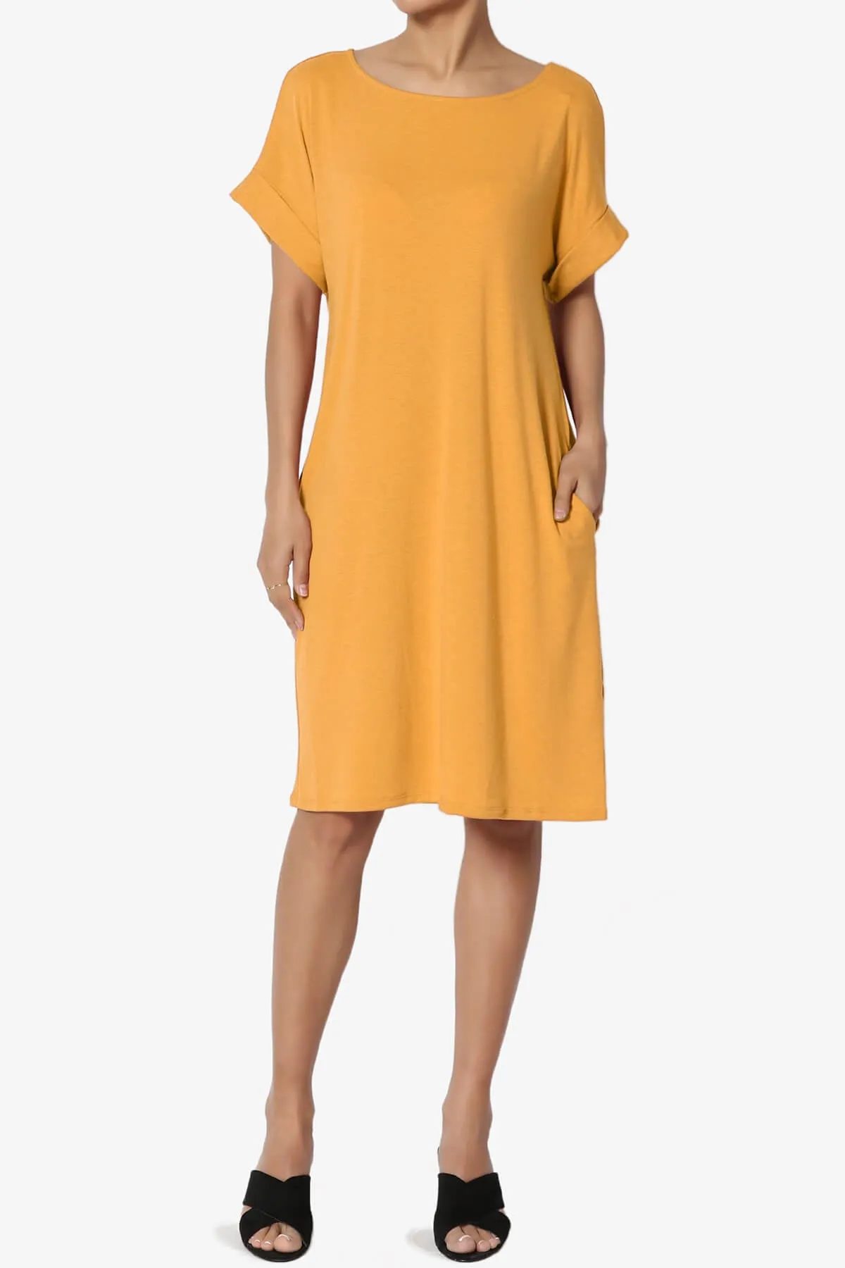 Janie Rolled Short Sleeve Round Neck Dress MORE COLORS