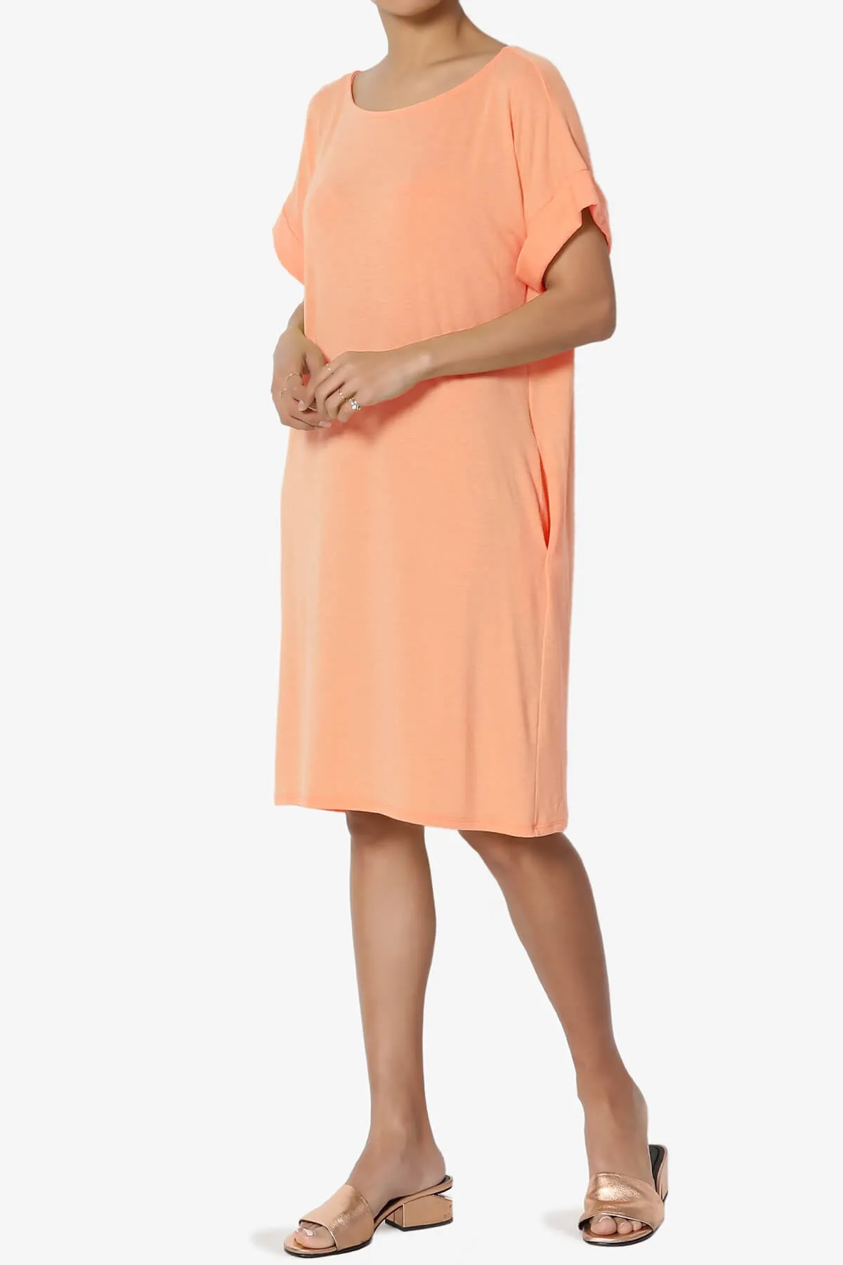 Janie Rolled Short Sleeve Round Neck Dress MORE COLORS