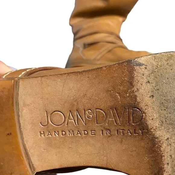 Joan &amp; David Brown Camel Soft Leather Riding Boots Strappy Handmade Italy Sz 6?