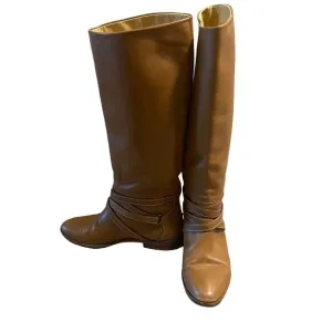 Joan &amp; David Brown Camel Soft Leather Riding Boots Strappy Handmade Italy Sz 6?