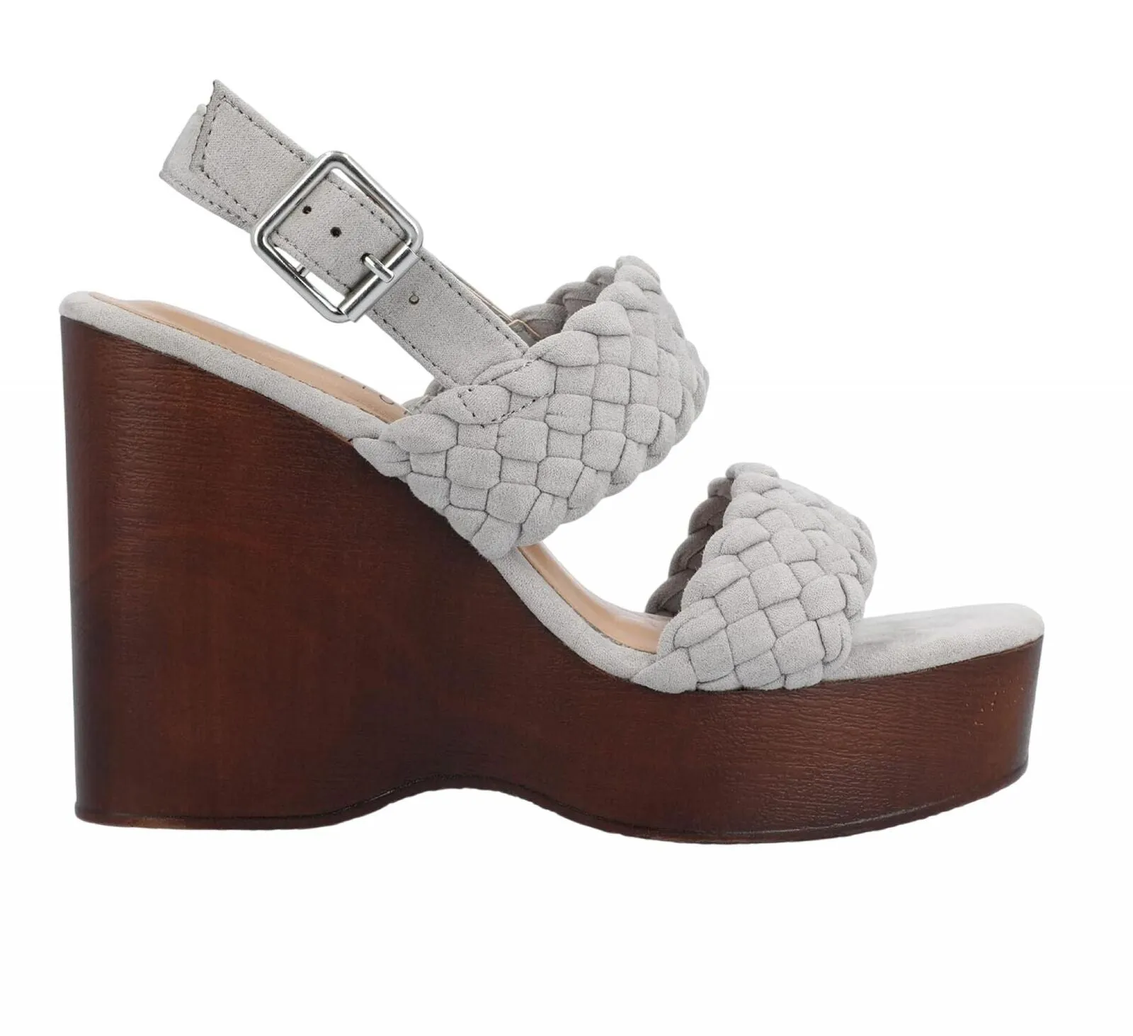 Journee Collection  Ayvee Comfort Foam Buckle Platform Wedge Sandals Gray 7.5M
