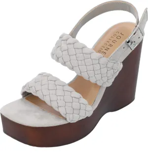 Journee Collection  Ayvee Comfort Foam Buckle Platform Wedge Sandals Gray 7.5M