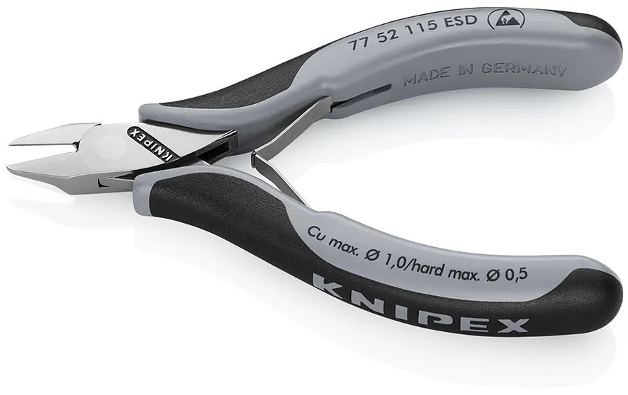 KNIPEX Electronics Diagonal Cutter Pliers Pointed Flat Head Small Bevel 115mm Multi Component Grips 77 52 115 ESD
