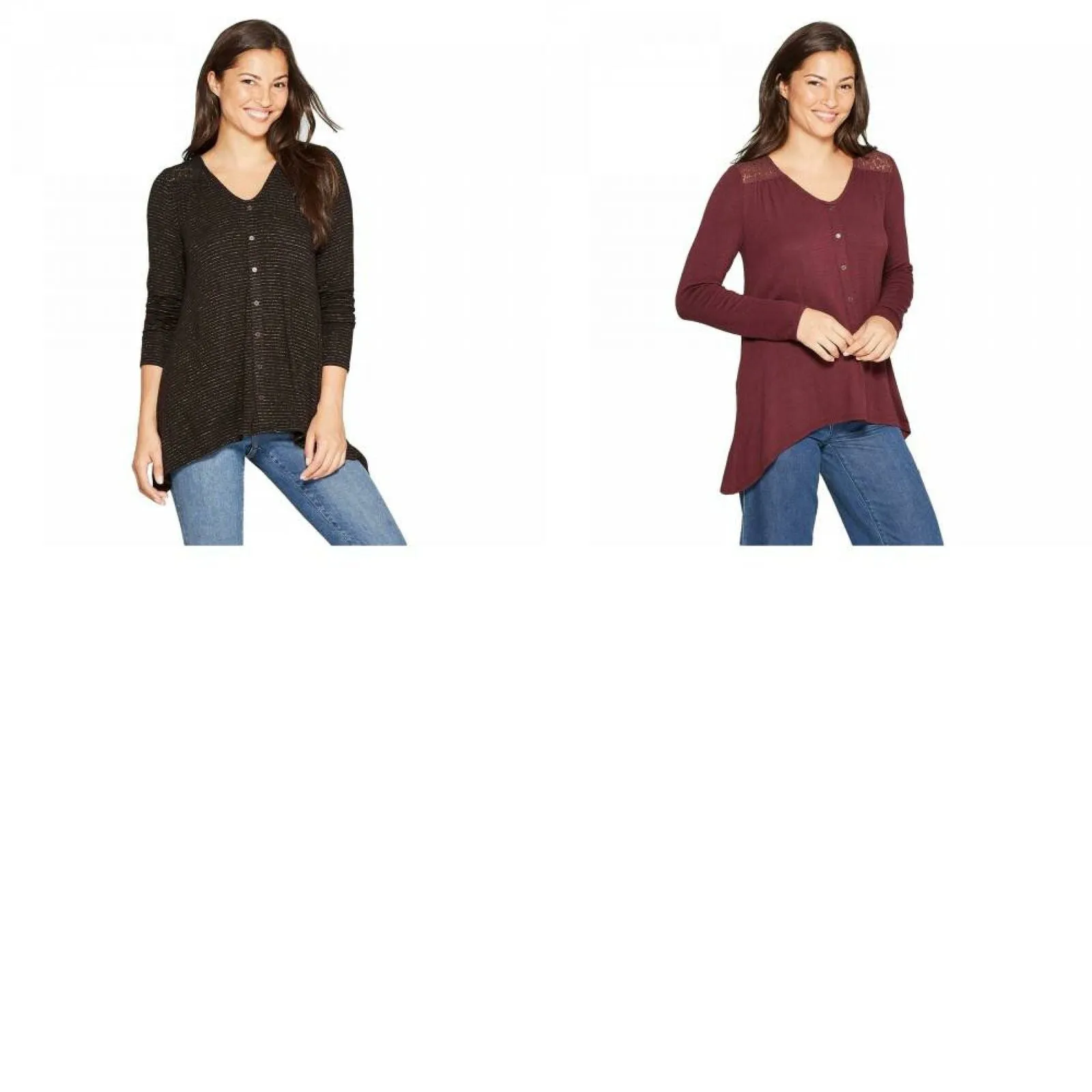 Knox Rose Women's Long Sleeve V-Neck Button Front Knit Blouse
