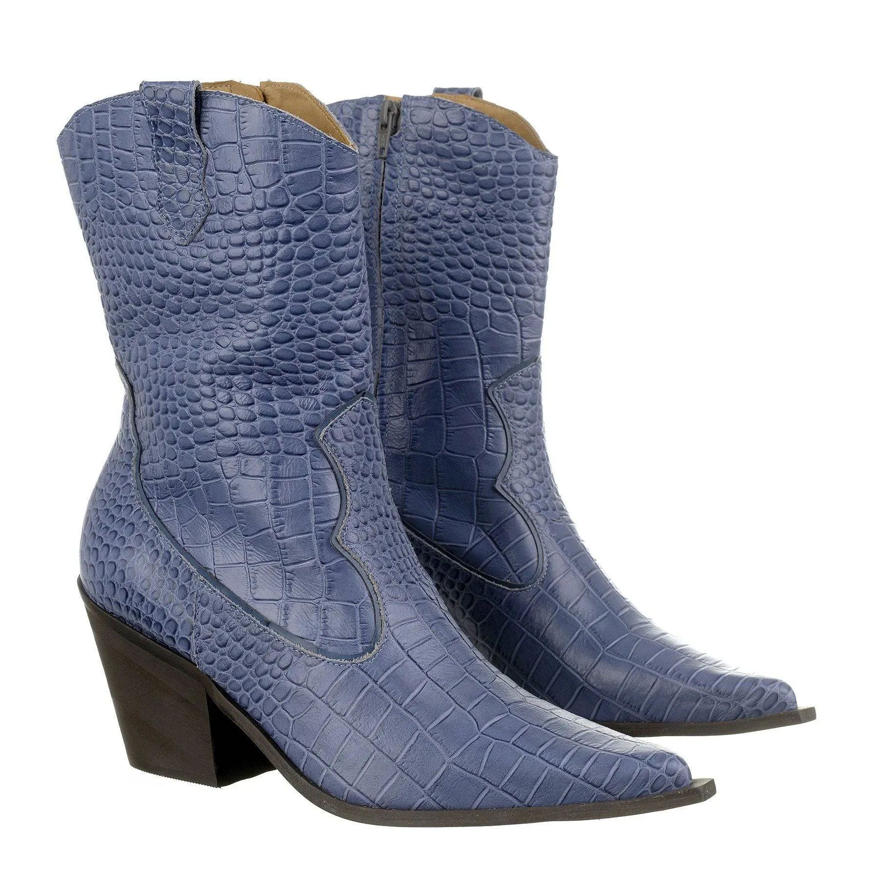 Lady - Western Mid-Calf Cowgirl Boots (Blue Denim Shade)