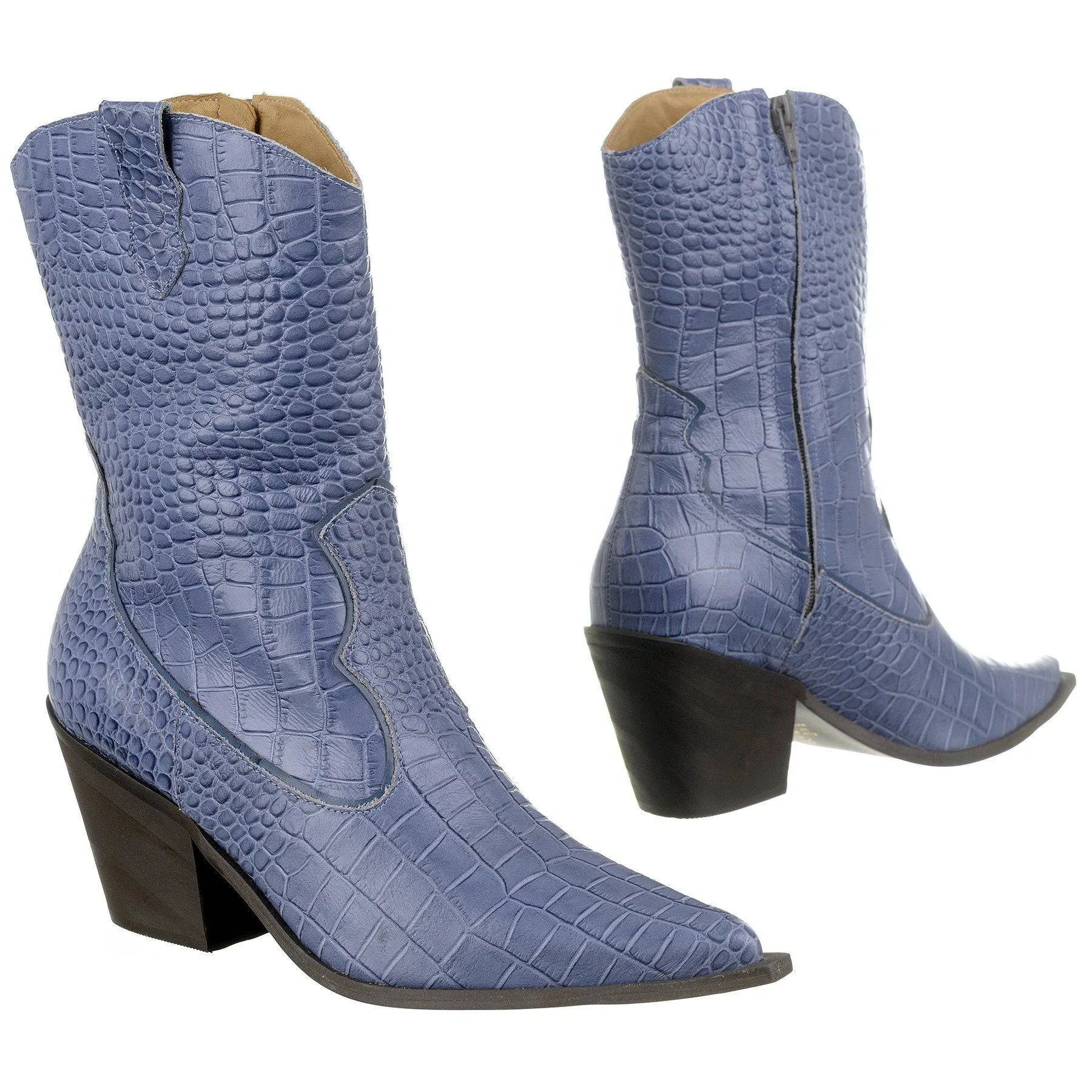 Lady - Western Mid-Calf Cowgirl Boots (Blue Denim Shade)