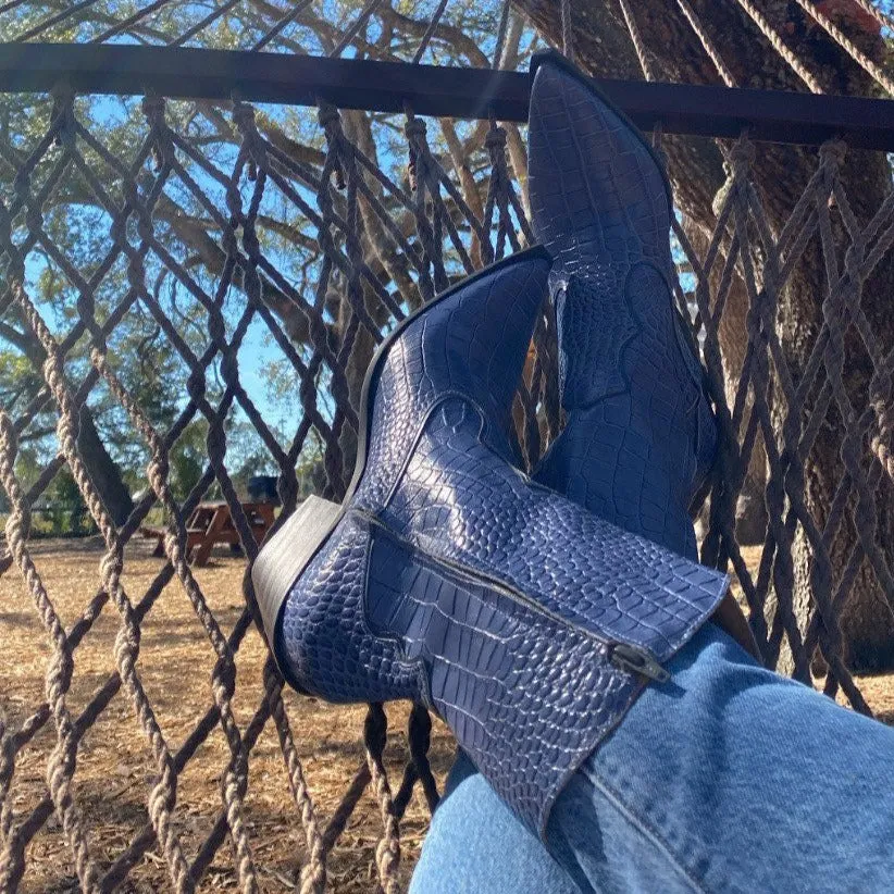 Lady - Western Mid-Calf Cowgirl Boots (Blue Denim Shade)