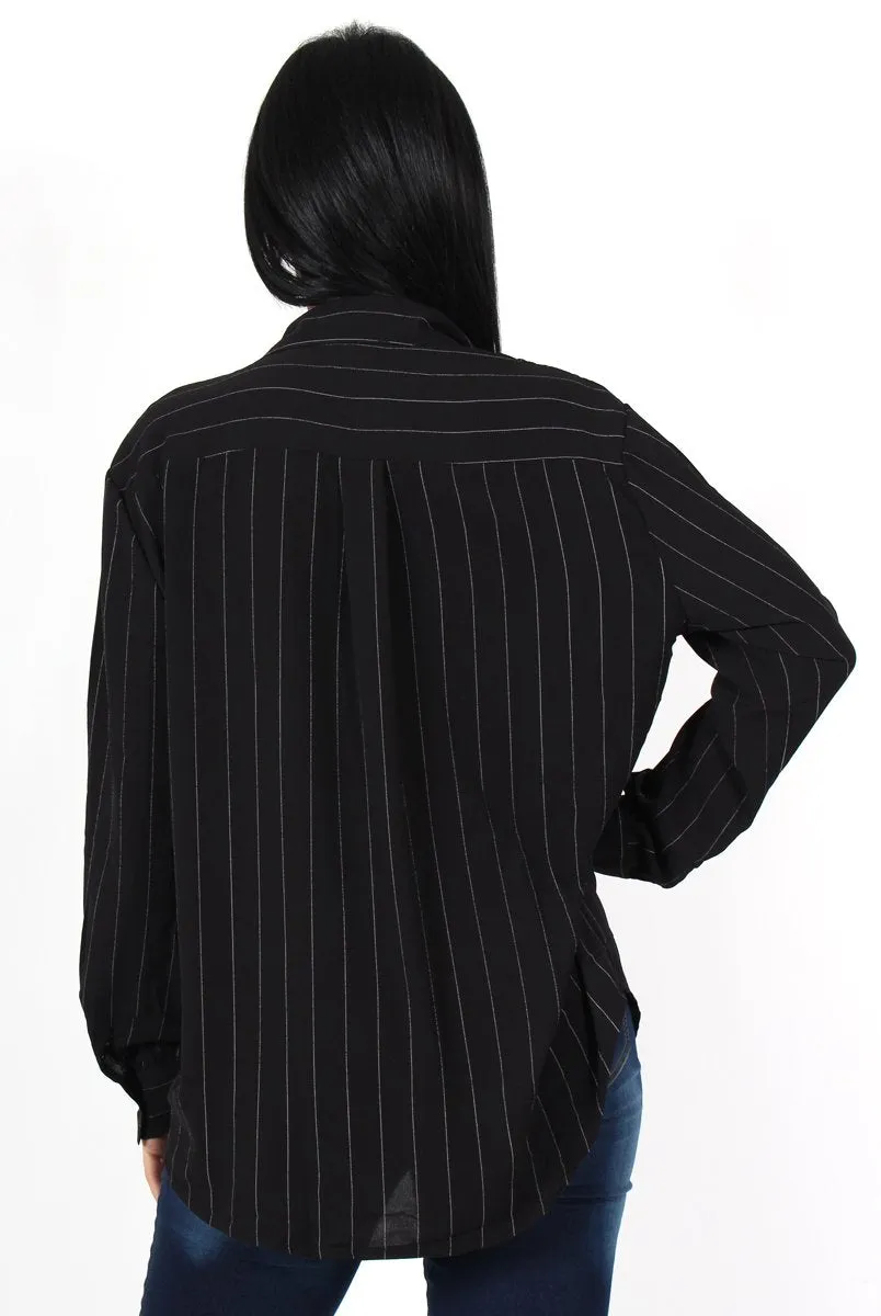 Laura Black and White Striped Shirt