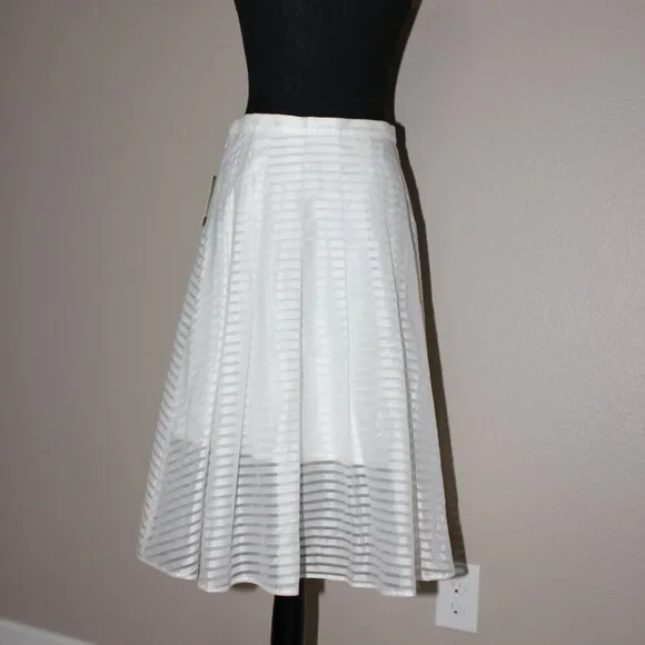 Leifsdottir Anthropologie Womens Shadow Striped Midi Skirt White Size 4 FairyNWT