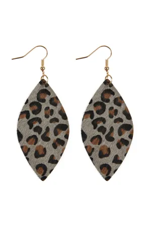 LEOPARD MARQUISE LEATHER HOOK EARRINGS