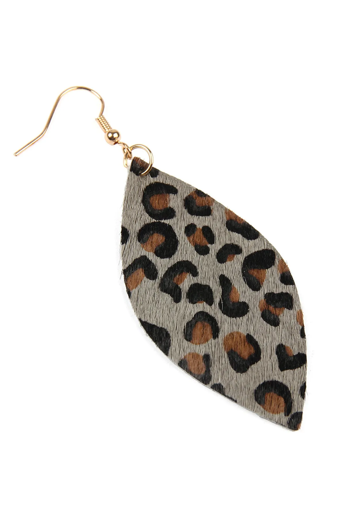 LEOPARD MARQUISE LEATHER HOOK EARRINGS