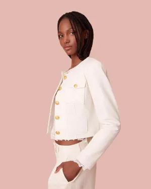 LoveShackFancy | Xander Cropped Leather Jacket |  White