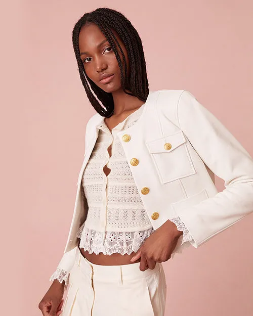 LoveShackFancy | Xander Cropped Leather Jacket |  White