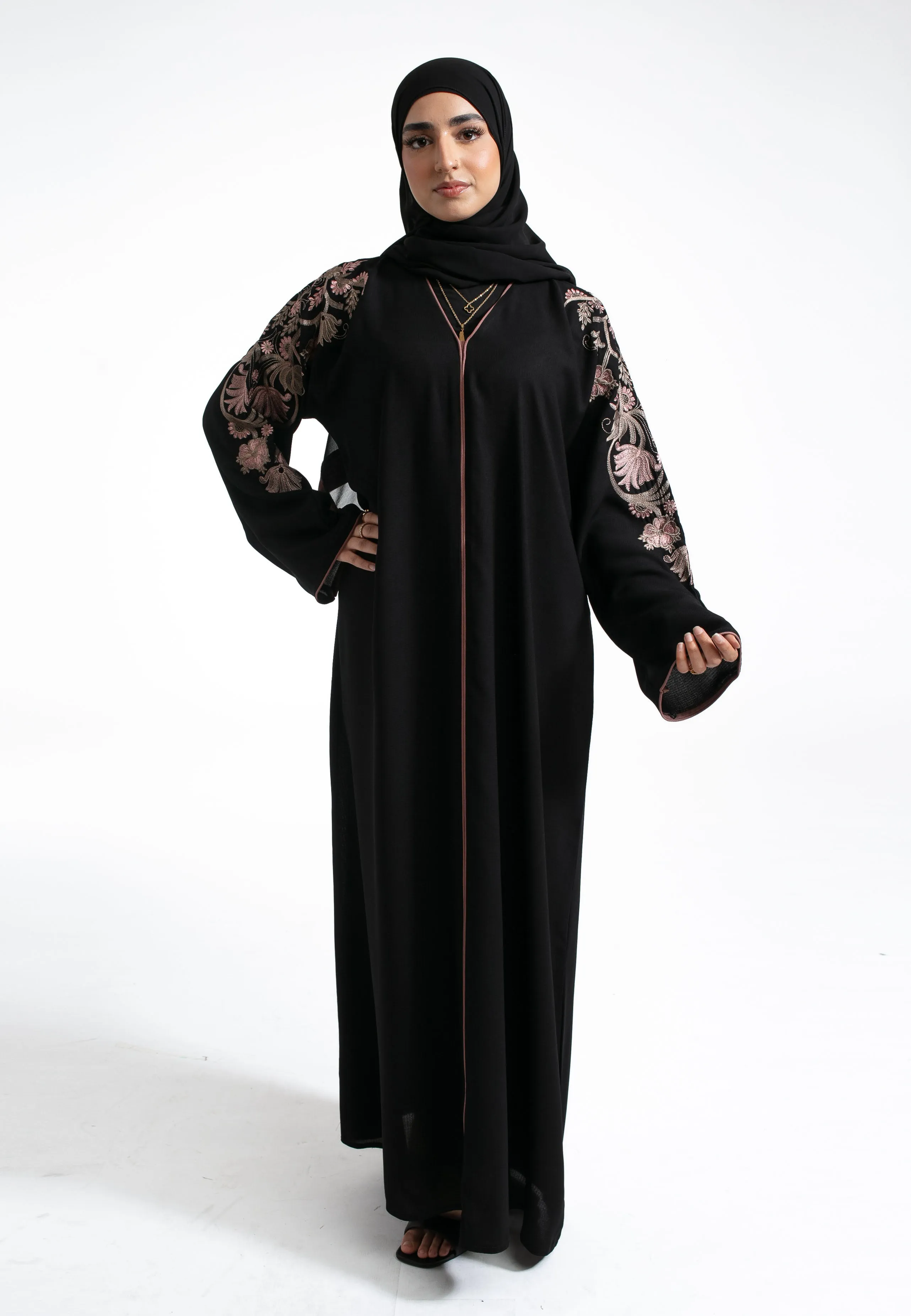 Luxury Floral Embroidered Closed Abaya (Premium)