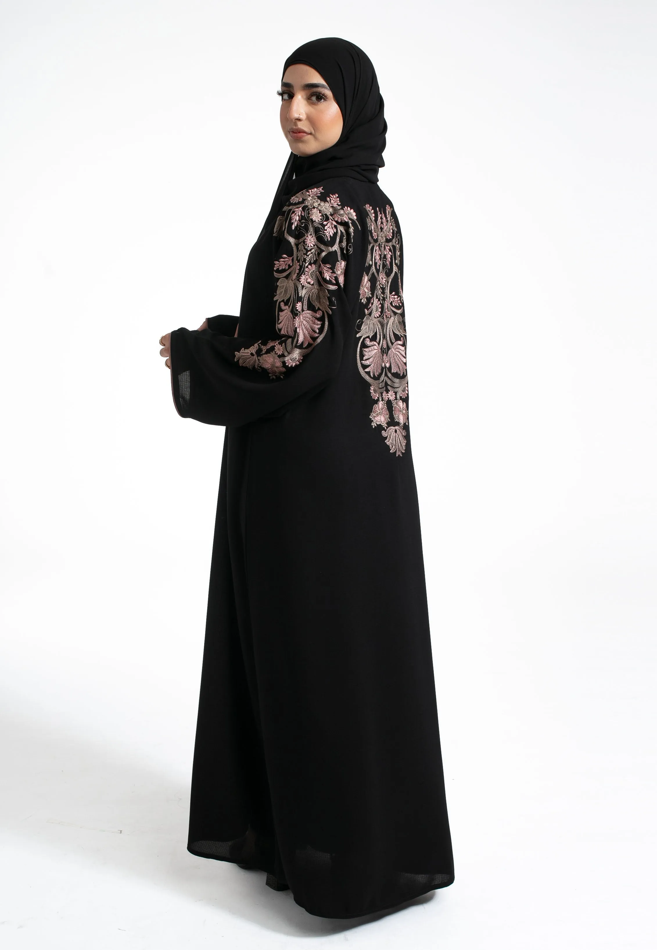 Luxury Floral Embroidered Closed Abaya (Premium)