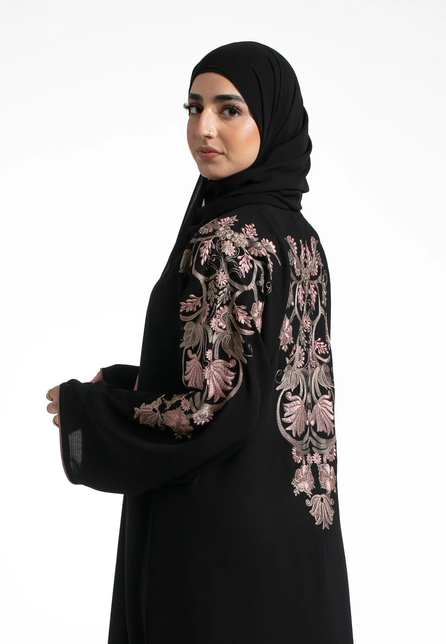 Luxury Floral Embroidered Closed Abaya (Premium)