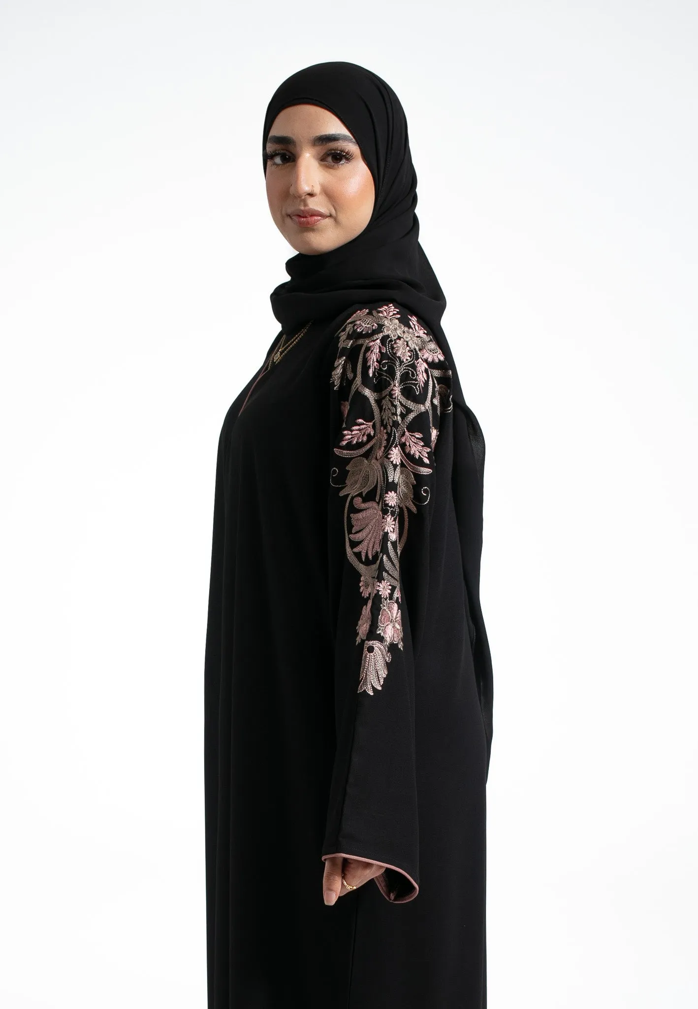 Luxury Floral Embroidered Closed Abaya (Premium)