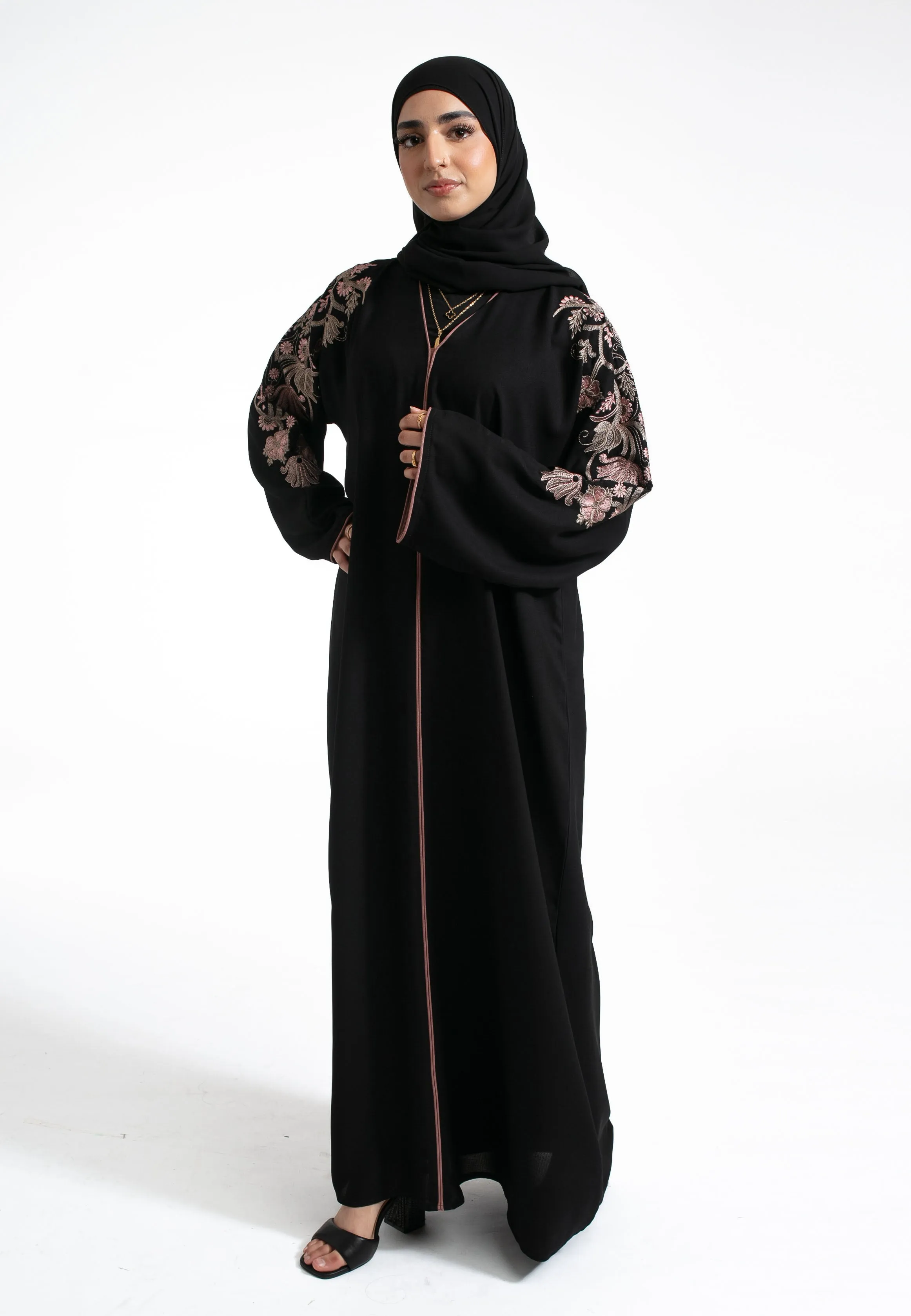 Luxury Floral Embroidered Closed Abaya (Premium)