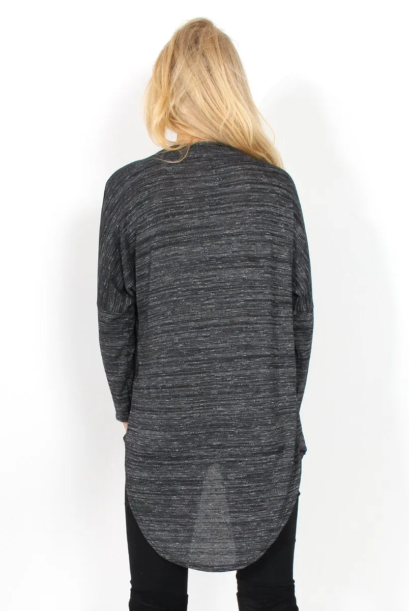 Macy Dark Grey Cross Over Dropped Hem Top