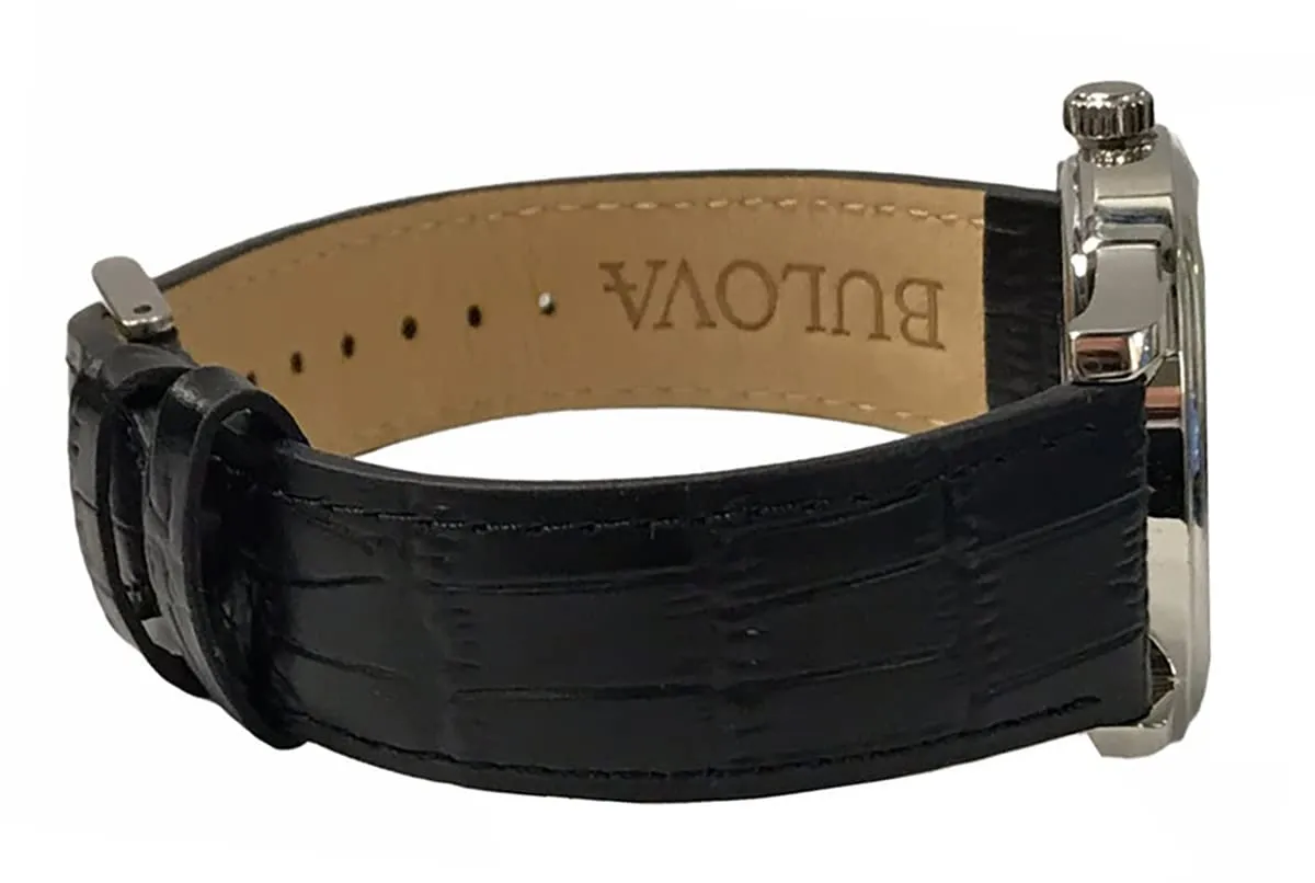 Men's Bulova Stainless Steel Freemason Knights Templar Watch with Black Leather Strap